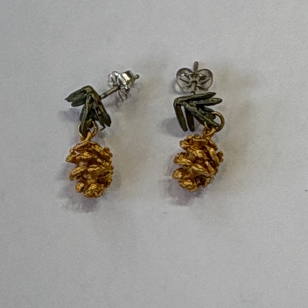 Gold and Bronze Pinecone Earrings by Michael Michaud